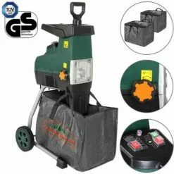 Gardebruk Elektrischer Leisehäcksler 2800W Max. 44mm Aststärke 2x 60L Auffangbeutel Gartenhäcksler Walzenhäcksler Schredder Häcksler