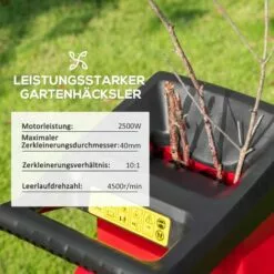 Outsunny Gartenhäcksler 2500 Watt Walzenhäcksler Rot+Schwarz -Häcksler Verkäufe 41578933 4