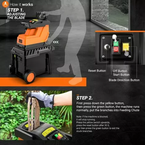 JOORRT Garden Shredder 2500W, Low Noise Electric Garden Shredder, Adjustable Cutting Size, Max.45mm Cutting Capacity, 55L Collection Box, Garden Chippers With Wheels 5 JOORRT Garden Shredder 2500W, Low Noise Electric Garden Shredder, Adjustable Cutting Size, Max.45mm Cutting Capacity, 55L Collection Box, Garden Chippers With Wheels – Bild 3